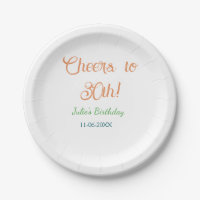 Cheers to 30th birthday name date orange green blu