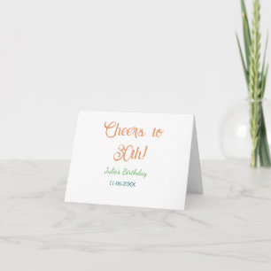 Cheers to 30th birthday name date orange green blu thank you card