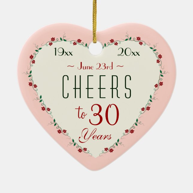 Cheers to 30th Wedding Anniversary Christmas Gifts Ceramic Tree Decoration (Back)