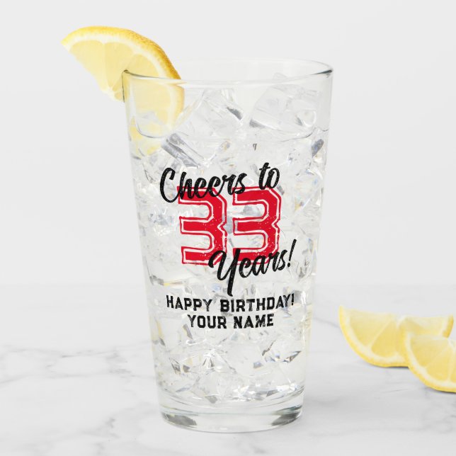 Cheers to 33 years cool Birthday beer glass gift (Front Ice)
