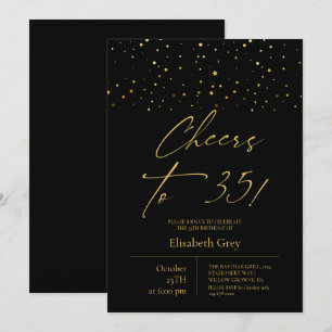 Cheers to 35⎮Gold Black Modern 35th Birthday Invitation