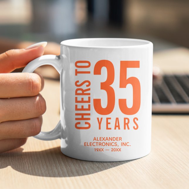 Cheers to 35 Years Business Anniversary Coffee Mug (Change to ANY YEAR! Lots of other colors and years pre-done for you in our collection.)