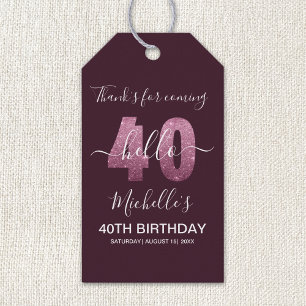 Cheers to 40! Elegant 40th Birthday with Pink Spar Gift Tags