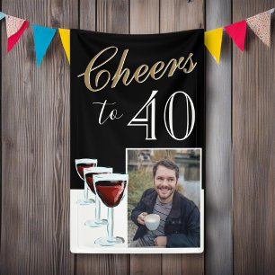 Cheers to 40 Elegant Red Wine Photo 40th Birthday Banner
