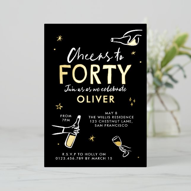 Cheers to 40 modern whimsical birthday invite (Standing Front)