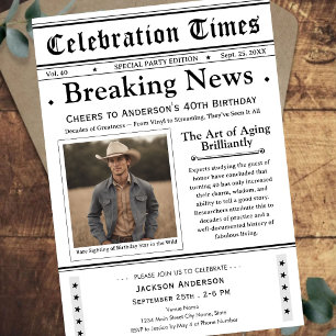 Cheers to 40! Newspaper Birthday  Invitation