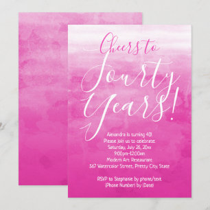 Cheers to 40 Pink Ombre Modern 40th Birthday Party Invitation
