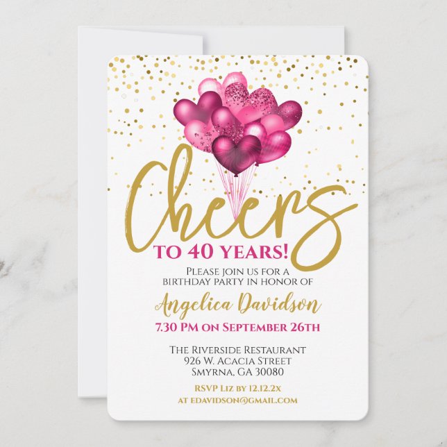 Cheers To 40 Years 40th Birthday Invitation (Front)