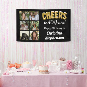 Cheers to 40 Years 6 Photo Collage 40th Birthday Banner