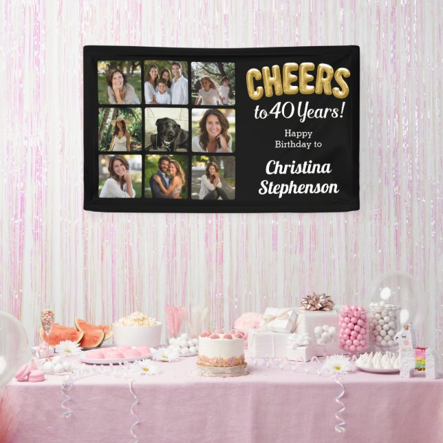 Cheers to 40 Years 9 Photo Collage 40th Birthday Banner (Party)
