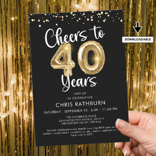 Cheers to 40 Years Balloons Confetti Invitation