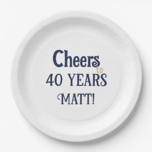 Cheers to 40 Years Birthday Blue and Gold Plate