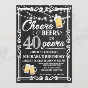 Cheers to 40 Years Birthday Chalk BBQ Invitation