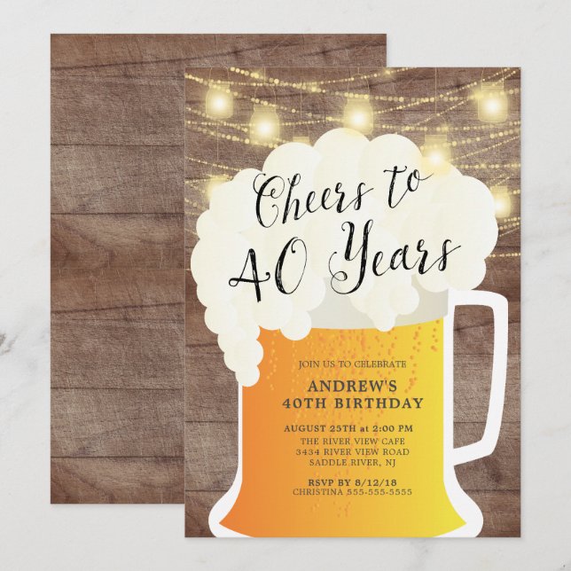 Cheers to 40 Years Birthday Invitation (Front/Back)