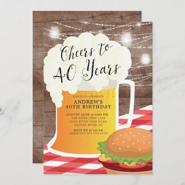 Cheers to 40 Years Birthday Invitation (Front/Back)