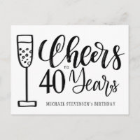 Cheers to 40 years black white birthday invitation