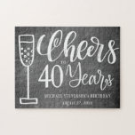 Cheers to 40 years chalkboard birthday keepsake jigsaw puzzle<br><div class="desc">Modern stylish blackboard trendy cheers to 40 years brushed script milestone / any age men milestone birthday keepsake gift with brushed handwritten typography.            Easy to personalize with age,  name and date!                    Suitable for long distance virtual birthday celebrations.</div>