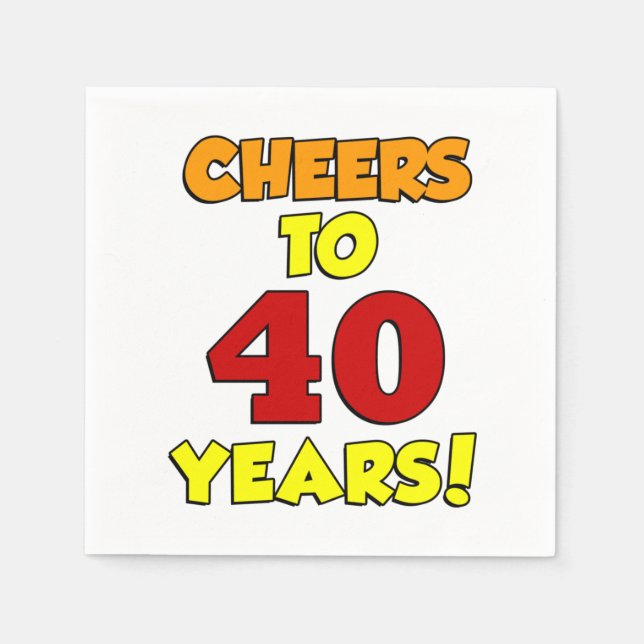Cheers To 40 Years Colourful Party Napkins (Front)