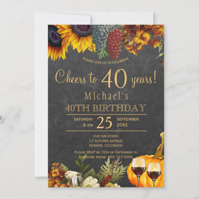 Cheers to 40 years fall rustic 40th birthday party invitation (Front)