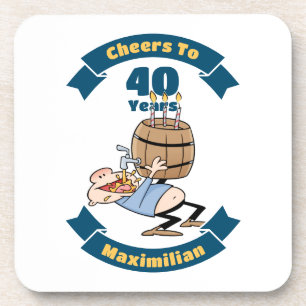 Cheers To 40 Years Funny Beer Birthday Cartoon Coaster