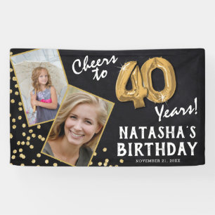 Cheers to 40 Years Gold Balloon 2 Photo Birthday Banner