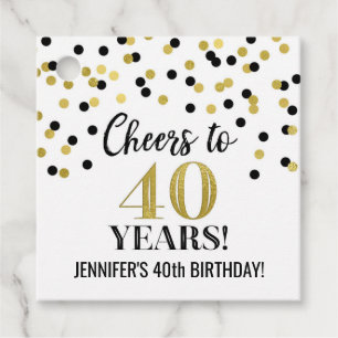 Cheers to 40 Years Gold Black Confetti Favour Tags