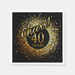 Cheers to 40 years gold black sparkle bling napkin
