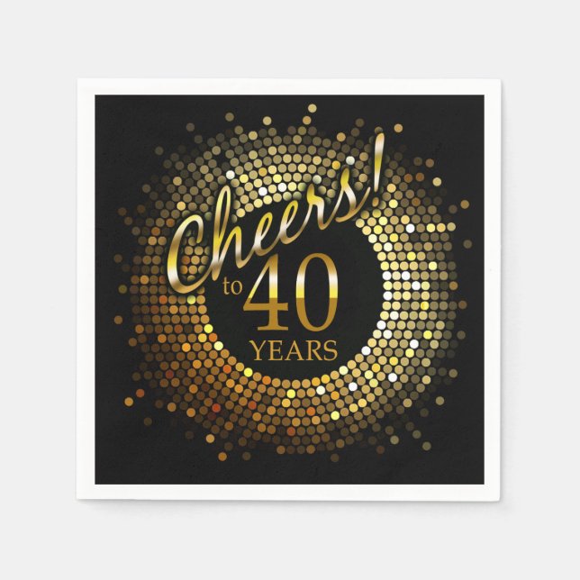 Cheers to 40 years gold black sparkle bling napkin (Front)