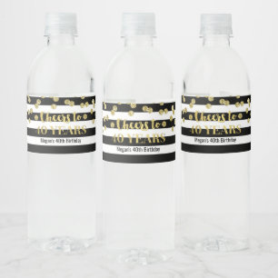 Cheers to 40 Years Gold Black Stripe Birthday Water Bottle Label