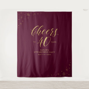 Cheers to 40 years Gold & Burgundy Birthday Party Tapestry