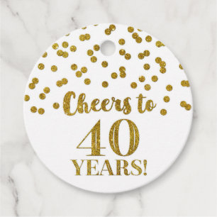 Cheers to 40 Years Gold Glitter Confetti Favour Tags