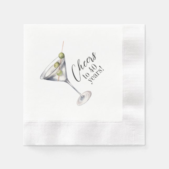 Cheers to 40 Years Martini Cocktail Birthday Party Napkin (Front)
