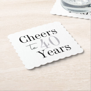 Cheers to 40 Years Minimal Silver Party Paper Coaster