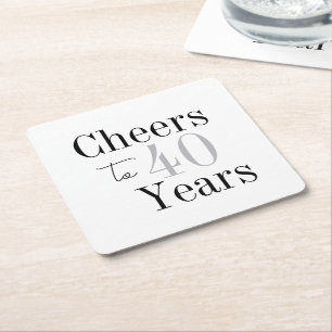 Cheers to 40 Years Minimal Silver Party Square Paper Coaster