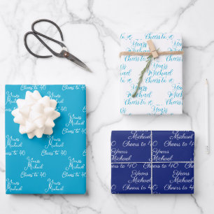 Cheers to 40 Years Navy Marine Blue 40th Wrapping Paper Sheet