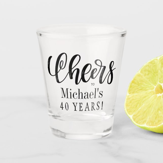 Cheers to 40 years personalised birthday shot glass (Front)