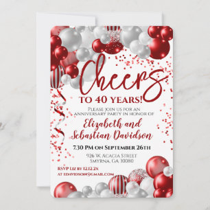 Cheers To 40 Years Red 40th Anniversary Invitation