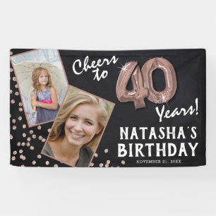 Cheers to 40 Years Rose Gold 2 Photo Birthday Banner