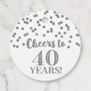 Cheers to 40 Years Silver Glitter Confetti Favour Tags