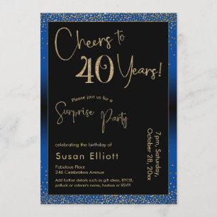 Cheers to 40 Years Surprise Birthday Party Blue Invitation