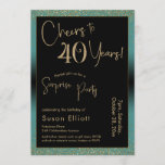 Cheers to 40 Years Surprise Birthday Party, Teal Invitation<br><div class="desc">Using two distinctive fonts, I've created graphics for your announcement and embellished them with a faux-metallic gold effect for a festive vibe. Although each part can be moved around to suit your needs, the header reads "Cheers to 40 Years!" and "Surprise Party". ("Surprise" can be removed if your party is...</div>