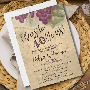 Cheers to 40 Years Vintage Rustic 40th Birthday  Invitation