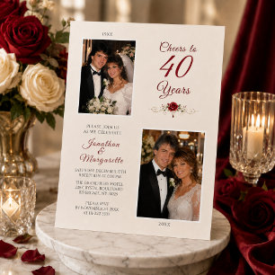 Cheers to 40 Years Wedding Anniversary Photo Invitation