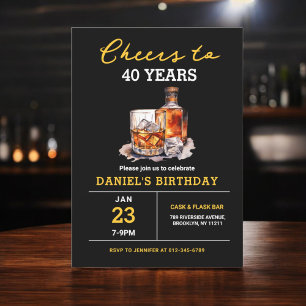 Cheers to 40 Years Whiskey Bourbon Birthday Party Invitation