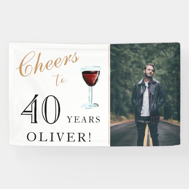 Cheers to 40 Years Wine 40th Birthday Photo Banner (Horizontal)