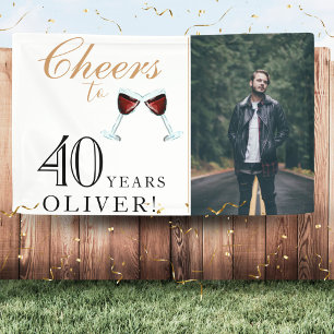 Cheers to 40 Years Wine 40th Birthday Photo  Banner