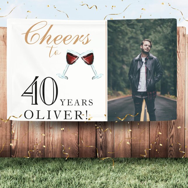 Cheers to 40 Years Wine 40th Birthday Photo  Banner (Creator Uploaded)