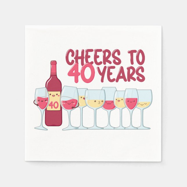 Cheers to 40 years wine and kawaii birthday party  napkin (Front)