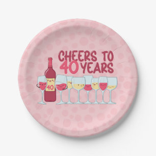 Cheers to 40 years wine themed kawaii style paper plate