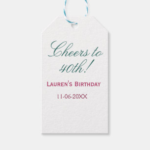 Cheers to 40th birthday name date mauve blue elega gift tags